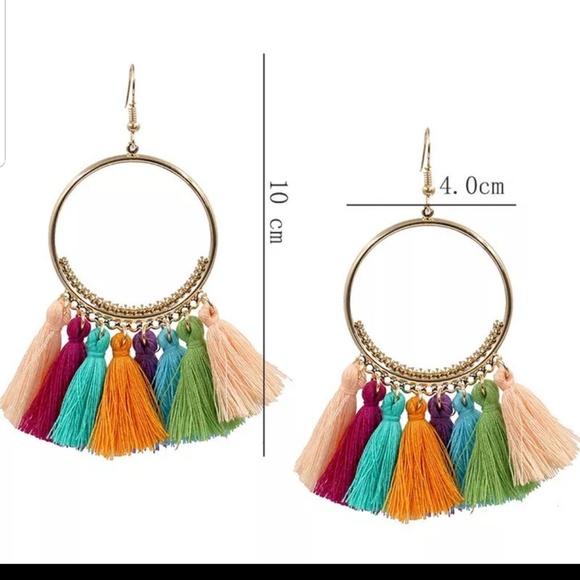 Gypsy Bohemian Spenish Vibe Tassel Hoop Drop - Picture 2 of 4